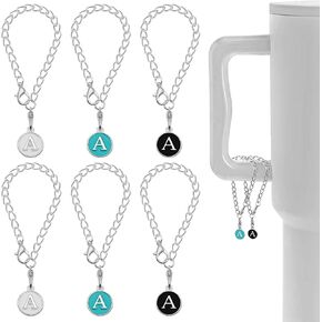 Letter Charm Accessories for Stanley Cup,6PCS Initial Name ID Personalized Handle Charm Personalized Handle Decor Set DIY Identification Handle Letter Charms for Stanley Tumble (A/White/Black/Blue)
