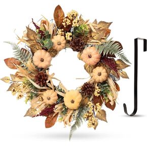 Fall Decor, Fall Wreaths for Front Door, 19 Inch Autumn Maples Leaf Pumpkin Pine Cone Berry Wreath - Fall Decorations for Thanksgiving Halloween Farmhouse Harvest Home Outdoor Indoor Window Wall in Saudi Arabia