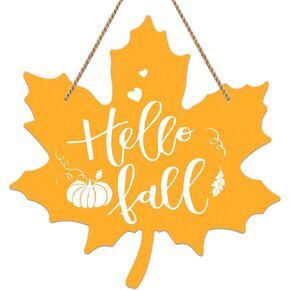 FaCraft مرحبا سقوط اكليلا من الزهور علامة لتزيين الباب الأمامي مرحبا سقوط ديكور علامة مزرعة القيقب أوراق الخريف شماعات لوحة علامة للباب الأمامي المنزل جدار الشرفة الخريف الخريف عيد الشكر الزينة in Kuwait
