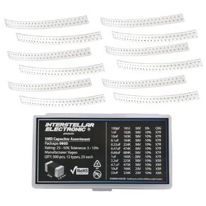 0805 SMD Capacitor Assortment X7R X5R, 100pf, 1nF, 10nF, 01uF, 0.22uF, 0.47uF, 0.68uF, 1uF, 2.2uF, 4.7uF, 10uF, 22uF, 25V - 50V, 300 pcs