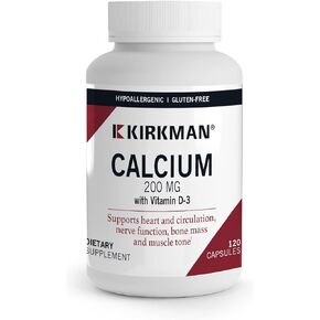 Kirkman - Calcium 200 mg - 120 Capsules - Supports Heart Function - Helps Maintain Strong Bones - Hypoallergenic