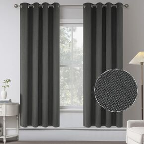 Charcoal/Dark Grey Burlap Textured Linen 100% Blackout Curtains for Bedroom - 63 Inches Long Room Darkening Thermal Insulated Window Treatment Curtains for Living Room(2 Panels,W 52 x L 63 Inch,Gray)