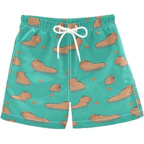 Cute Brown Capybaras Boys Swim Trunks Blue Water Toddler Beach Board Shorts Baby Summer Bathing Suit 2T