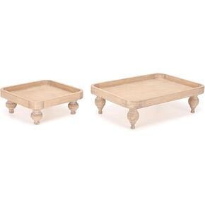 Set of 2 Wooden Risers Farmhouse Wood Pedestal Display Stand Rustic Decorative Tray Riser Stackable for Kitchen Home Table Decor - 10.04""/15.98"" in Saudi Arabia