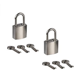 Mini Metal Lock - Zinc Replacement Pad-Lock with 3 Keys, Squere, Mirror Glossy, Sliver (2 Sets)
