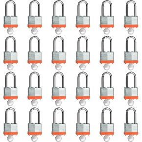 Laminated keyed Padlock (1-9/16", 40mm), keyed Alike Locks,Orange Hoop, Long Shackle, Pack of 24，Lock for Gym Locker, Luggage, Suitcase, Baggage, Toolbox, Case