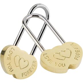 2PCS Love Lock Double Heart Padlock: 3.5" 50mm Engraved Love-You-Forever Wish Lock without Key Everlasting Love for Lovers Wedding,Anniversary,Travel,Valentines Day(NO Key)