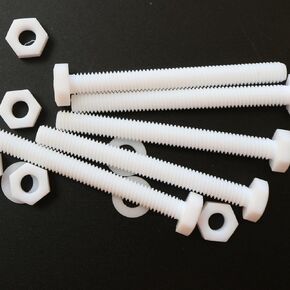 5 x PTFE Hex Head, M6 x 60mm, Plastic Nuts and Bolts (Screws), Washers, 8/32 x 2 23/64