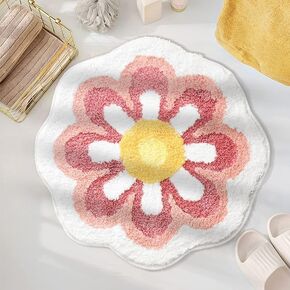 Cute Daisy Bathroom Flower Rug - 23.6 x 23.6 Inches Non-Slip & Super Absorbent Flower Bath Mat, Machine Washable Microfiber Bath Rug for Kitchen, Bedroom and Shower Bathtub (Blue)