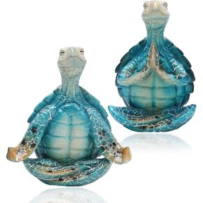 Sea Turtle Meditating Yoga Figurines: 2 Pcs Sea Turtle Meditation Home Decor, Funny Yoga Turtle, Meditating Figurine Sea Turtle for Living Room Office Bedroom Decoration and Spiritual Garden Room