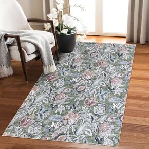 8x10 Large Area Rugs for Living Room,Non Slip Vintage Boho Rug,Machine Washable Rug,Low-Pile Grey Floral Print Carpet for Bedroom Dinning Room Office Farmhouse Indoor Home Decor（Grey 8'x10'）