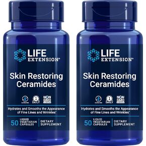 Life Extension Skin Restoring Ceramides, 50 Liquid Veg Caps (Pack of 2) - Non-GMO, Vegan Phytoceramide Supplement in Kuwait