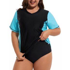 Tournesol Women's Plus Size Rash Guard UV Sun Protection Swim Shirts Short Sleeve Swimwear Swimsuit Tops