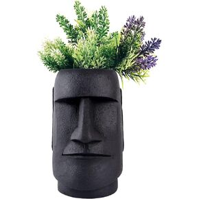 Notakia جزيرة عيد الفصح رئيس موي تمثال زهرة مزهرية وجه الأواني رئيس على شكل ديكور التماثيل المصنوعة من لهجات ديكور المنزل مصنوعة من الراتنج - 10.3 "ارتفاع (أسود كبير) in Kuwait
