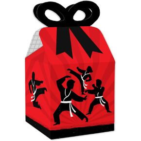 Big Dot of Happiness Karate Master - Square Favor Gift Boxes - Martial Arts Birthday Party Bow Boxes - Set of 12