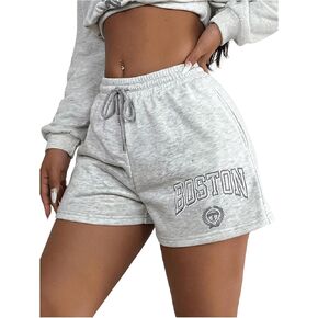SOLY HUX Women's Sweat Shorts Letter Print Shorts Drawstring Elastic Waist Summer Shorts with Pockets