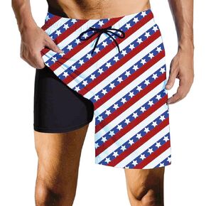 Trippy Mens Swim Trunks with Compression Liner Quick Dry 2 in 1swim Shorts Bathing Suits for Beach Rave
