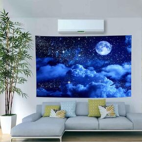 Aidatain Moon Tapestry Blue Sky Night Cloud Crescent Tapestry a Large 80" 60" Flannel Fabric Moonlight Themed Wall Art Hanging Aesthetic for Room Bedroom College Dorm GTZYAT143