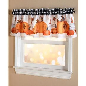 The Lakeside Collection Plaid Pumpkin Bathroom and Kitchen Window Valance with Autumn Motif