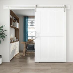 36in x 84in White Sliding Barn Door with 6.6ft Brushed Nickel Barn Door Hardware Kit Track Kit Included,Easy Assembly Wood Slab with Predrilled Holes,Water-Proof & Scratch-Resistant PVC Surface