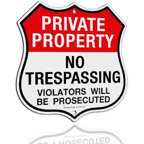 Faittoo Private Property No Trespassing Sign, Violators Will Be Prosecuted, 11.6 x 11.6 Inch Reflective Aluminum Warning Sign, Weather/Fade Resistant, Durable Ink, Easy to Install, Shield Shape
