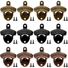 ZOOFOX 12 Pieces Wall Mounted Bottle Opener, Vintage Beer Bottle Opener with Screws, Sturdy Antique Metal Bottle Opener for Bar, KTV, Home and Outdoor