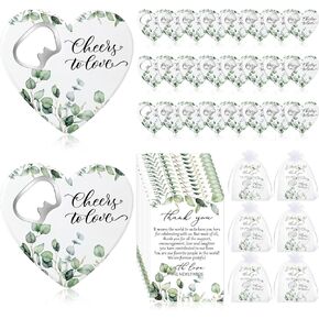 Wedding Thank You Gifts Bulk Heart Shaped Bottle Opener Cheers to Love Wedding Fridge Magnet Wedding Thank You Card and Organza Bag Bridal Party Gifts for Wedding Favors(25 Sets)