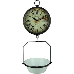 GSM Vintage Look Hanging Scale Clock with White Enamelware Tray