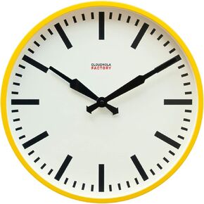 Cloudnola Station Metal Wall Clock, Yellow and Black, 18 inch Diameter, Silent Non Ticking, Battery Operated Quartz Movement