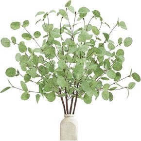 4 Pcs Artificial Eucalyptus Stems Leaves, 26.3" Real Touch Leaf Faux Tall Greenery Branches for Vase Wedding Bouquet Centerpiece Flower Arrangement Home Office Spring Decoration