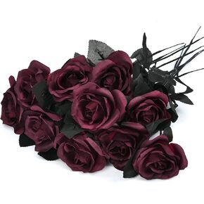 Artflower 10 Pack Artificial Silk Dahlia Bouquet with Long Stem, 16" Wine Red Fake Flower Floral Arrangements Wedding Bridal Bouquet for Halloween Harvest Festival Table Centerpieces Home Decor in Saudi Arabia