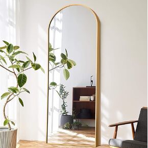 NeuType Arched Full Length Mirror Standing Hanging or Leaning Against Wall, Oversized Large Bedroom Mirror Floor Mirror Dressing Mirror, Aluminum Alloy Thin Frame, Gold, 71"x24"