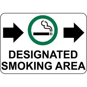 Designated Smoking Area W Right Arrow Aluminum Metal Sign 10 in x 7 in