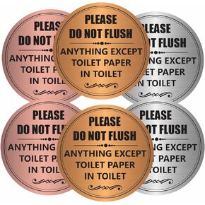 Please Do Not Flush Anything Except Toilet Paper Sign Sticker - (Pack of 12) 5" Large Round Laminated Vinyl Decals Bathroom Etiquette Warning Labels