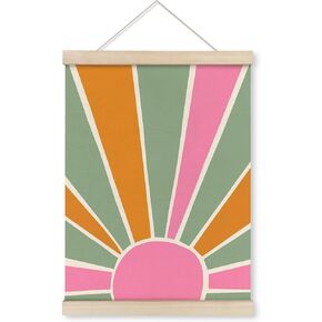 HRQKO Boho Sunshine Poster Hanger Frame, Boho Nursery Decor, Colorful Sun Wall Art With Wooden Frames, Bohemian Sun Rainbow Wall Hanging Banner Decor for Nursery Baby Girl Girls Room, 12x16 Inch