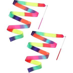 Dance Rainbow Streamers, 2 Pcs Ribbon Dancer Wand Rhythmic Gymnastics Ribbon Baton Twirling Sticks for Artistic Dancing Flags Talent Shows Training Equipment (78.74 Inches)