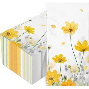 100 Pcs Floral Guest Napkins 3 Ply Yellow Flower Paper Napkins Floral Disposable Dinner Napkins Decorative Hand Towels for Wedding Bathroom Holiday Birthday Party Decor (Galsang Flower)