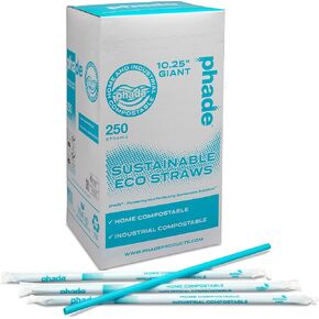 phade Eco-Friendly 8.5" Giant Drinking Straws 300 Count - Sustainable Marine Biodegradable Compostable Individually Wrapped, 1 Pack
