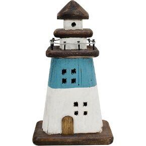 Wooden Lighthouse Decor Nautical Tabletop Centerpiece Decorative Lighthouses Ocean Beach Themed Sculpture Indoor Outdoor Wood Farmhouse Decoration for Party Mantel Table (Red)
