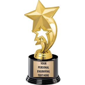 Crown Awards Star Trophies with Custom Engraving, 7.25" Personalized Gold Star Rocket Trophy On Deluxe Round Base Prime