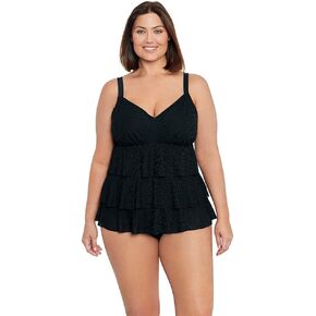Penbrooke Shape Solver Women's Plus Shadow Prowl Triple Tier Fauxkini One Piece Swimsuit