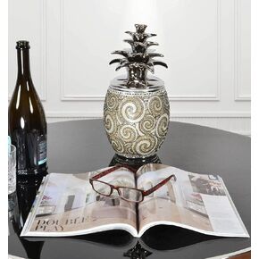 Silver Black Crystal Large Pineapple Canister Bowl Urn Ornament Modern Box