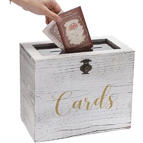ELLDOO Wooden Wedding Card Box with Acrylic Slot & Lid, White Money Card Holder, Decorative Box Gift Box for Wedding Receptions, Baby & Bridal Shower, Anniversary,Graduation, Party