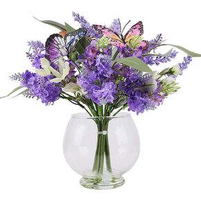 Jusdreen Artificial Lavender Flowers with Flameless Candles, Purple Artificial Flowers for Table Centerpiece, Faux Purple Flowers Decoration for Home Party Wedding