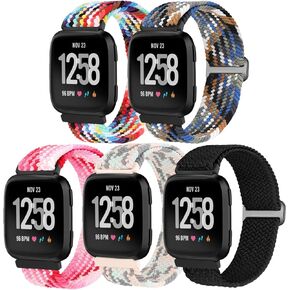5 Pack Elastic Nylon Woven Watch Bands Compatible With Fitbit Versa 2 for Women Men,Adjustable Braided Solo Loop Straps for Fitbit Versa/Versa 2 / Versa Lite/Versa SE