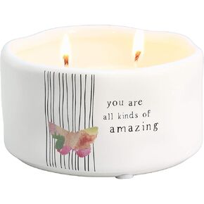 شركة Pavilion Gift Company، أنت جميع أنواع الشموع ذات الفراشة المزدوجة المذهلة المصنوعة من السيراميك مع شمع الصويا بنسبة 100% وفتائل القطن - رائحة الهدوء، بيضاء
