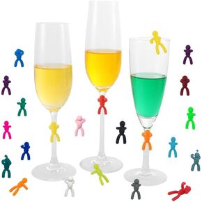 Silicone Wine Glass Marker Drinking Glass Identification Labels Tag Signs for Bar Party Martinis Cocktail Champagne Stem Glasses (20 Pack, Human Figure)