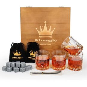 Whiskey Glasses Set of 4, Dad Gifts for Him with Complete Whiskey Tools, 8oz Rocks Glasses Packaged in Luxury Wooden Box, Old Fashioned Glass for Birthday Christmas in Saudi Arabia