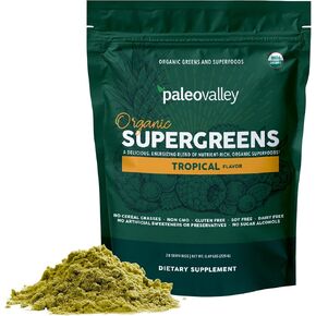 Paleovalley Organic Supergreens - Organic Greens Powder Superfood for Immune Support - Paleo Green Powder Blend - 28 Servings - 23 Organic Superfoods - Gluten Free, No Cereal Grasses, Soy or Grain