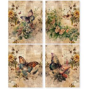 HRQKO Vintage Floral Wall Art Poster Prints Set of 4, Retro Floral Wall Art, Wildflower Artwork Printing Posters Wall Decor, Botanical Floral Flowers Prints for Living Room Bedroom 8"x10" Unframed